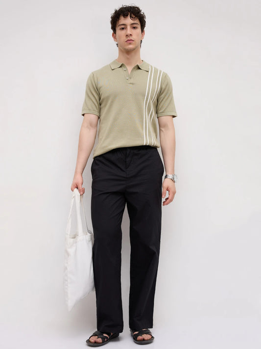 Black Fine Textured Wide Leg Trousers
