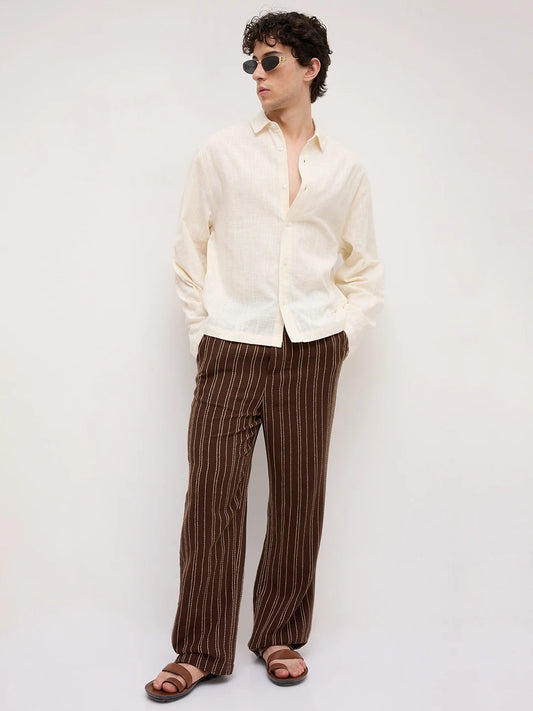 Intricate Coffee Brown Striped Straight Leg Trousers