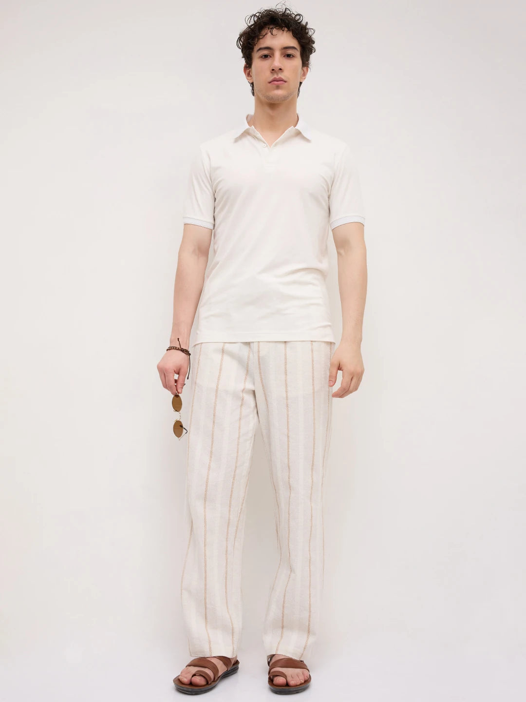 Burlap Beige Artisan Striped Straight Fit Trousers