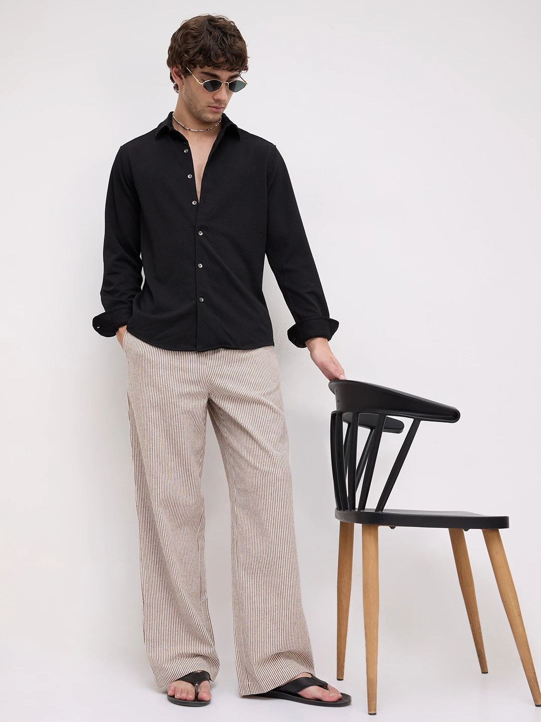 Brown & Ivory Striped Wide Leg Trousers