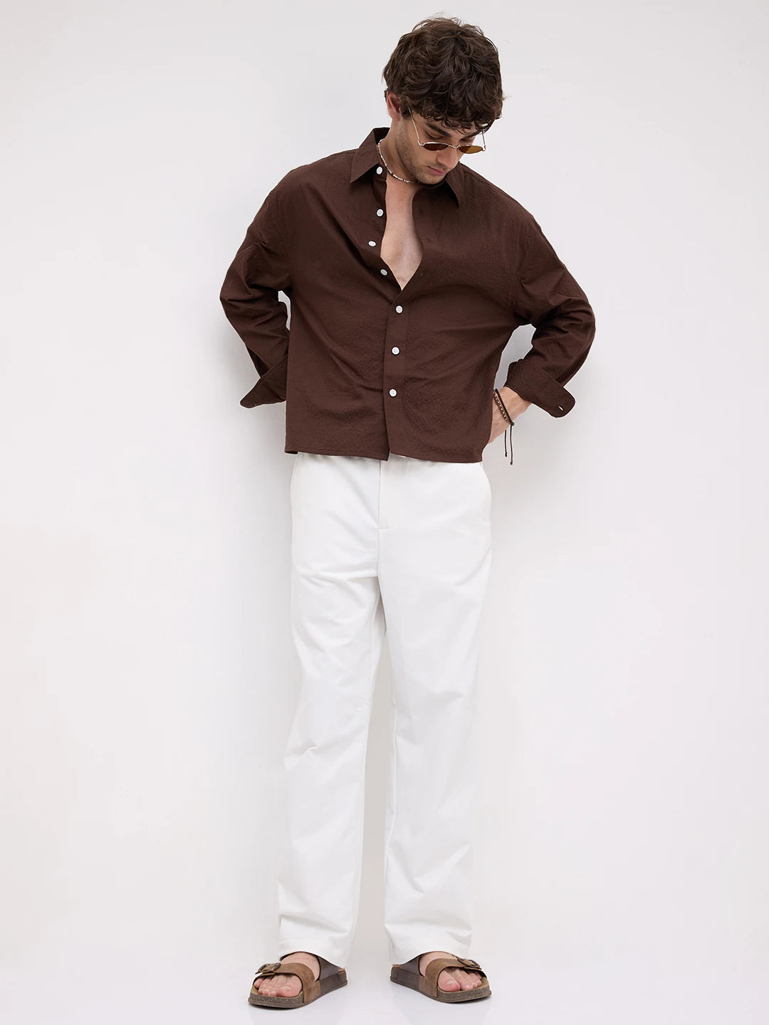 Frost White Diagonal Textured Knitted Straight Fit Trousers