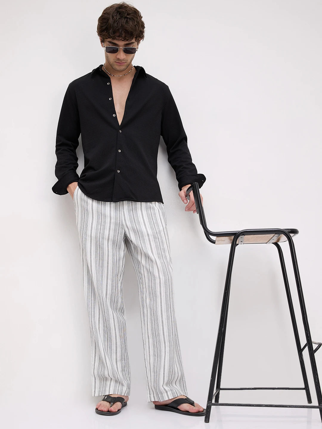 Artisan White Striped Straight Fit Trousers