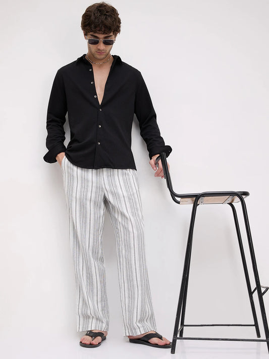 Artisan White Striped Straight Fit Trousers