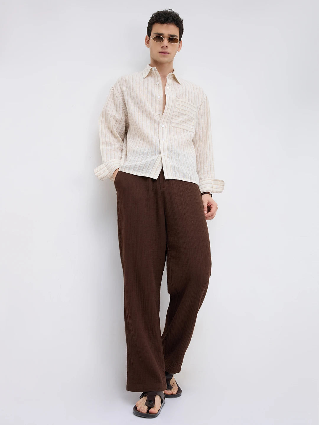 Cocoa Bean Brown Double Cloth Straight Fit Trousers