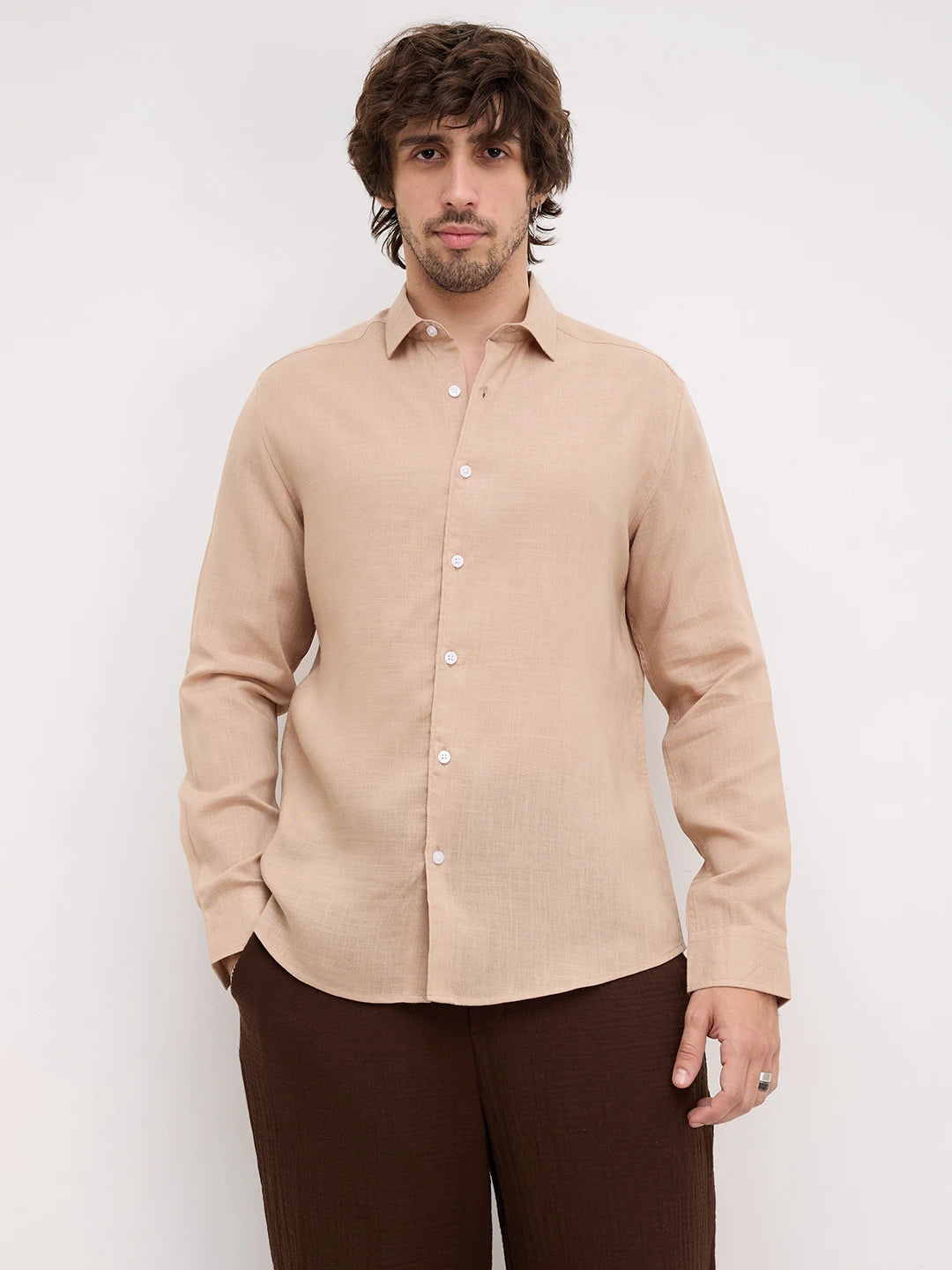 Warm Camel Beige Fine Textured Shirt
