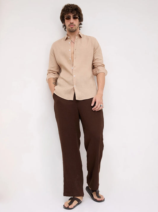 Warm Camel Beige Fine Textured Shirt