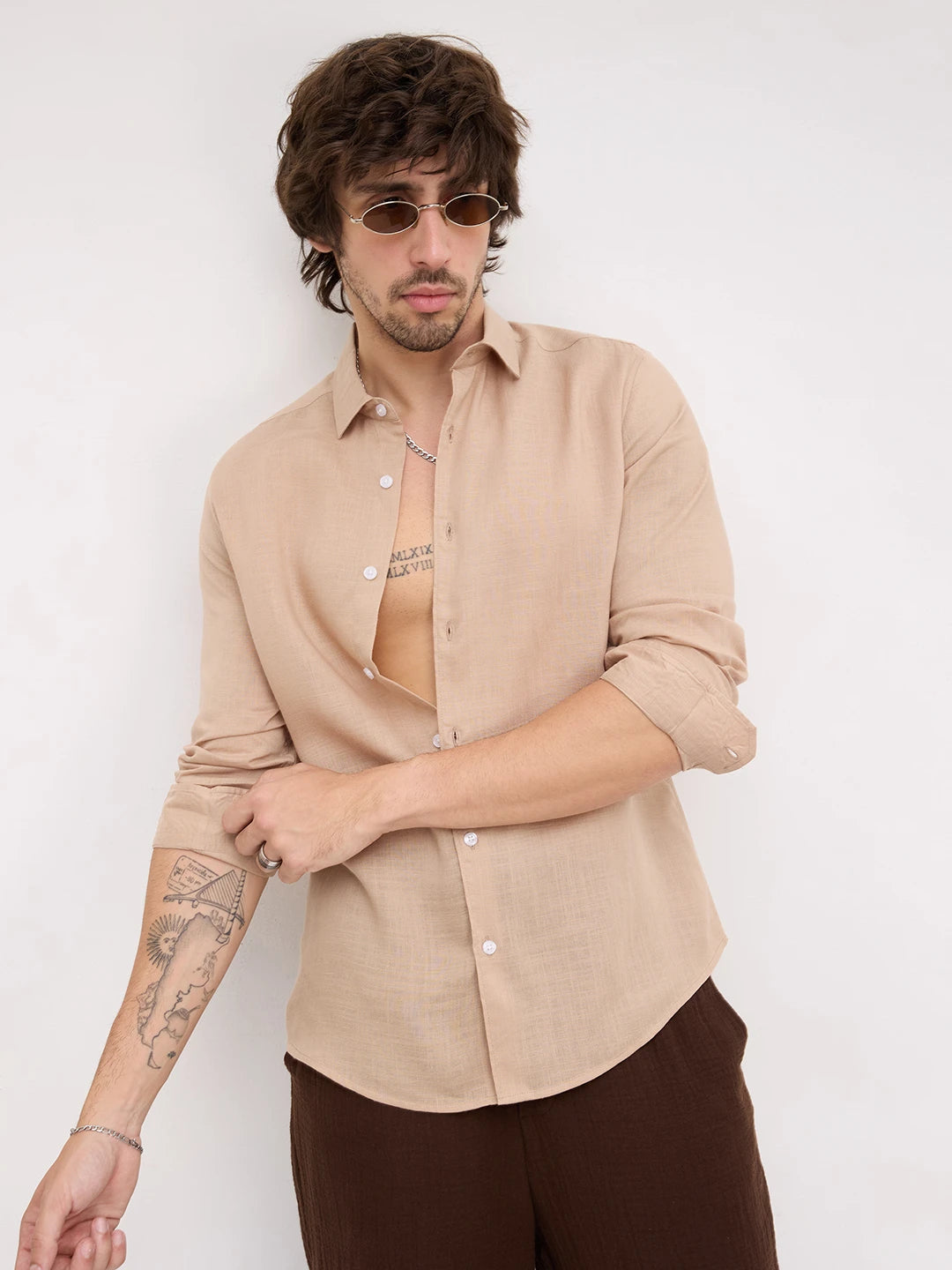 Warm Camel Beige Fine Textured Shirt