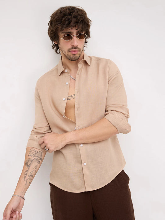 Warm Camel Beige Fine Textured Shirt