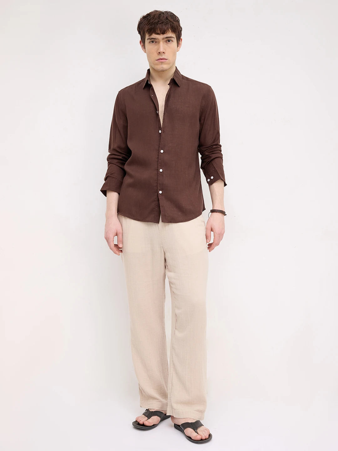 Iconic Solid Brown Fine Casual Shirt