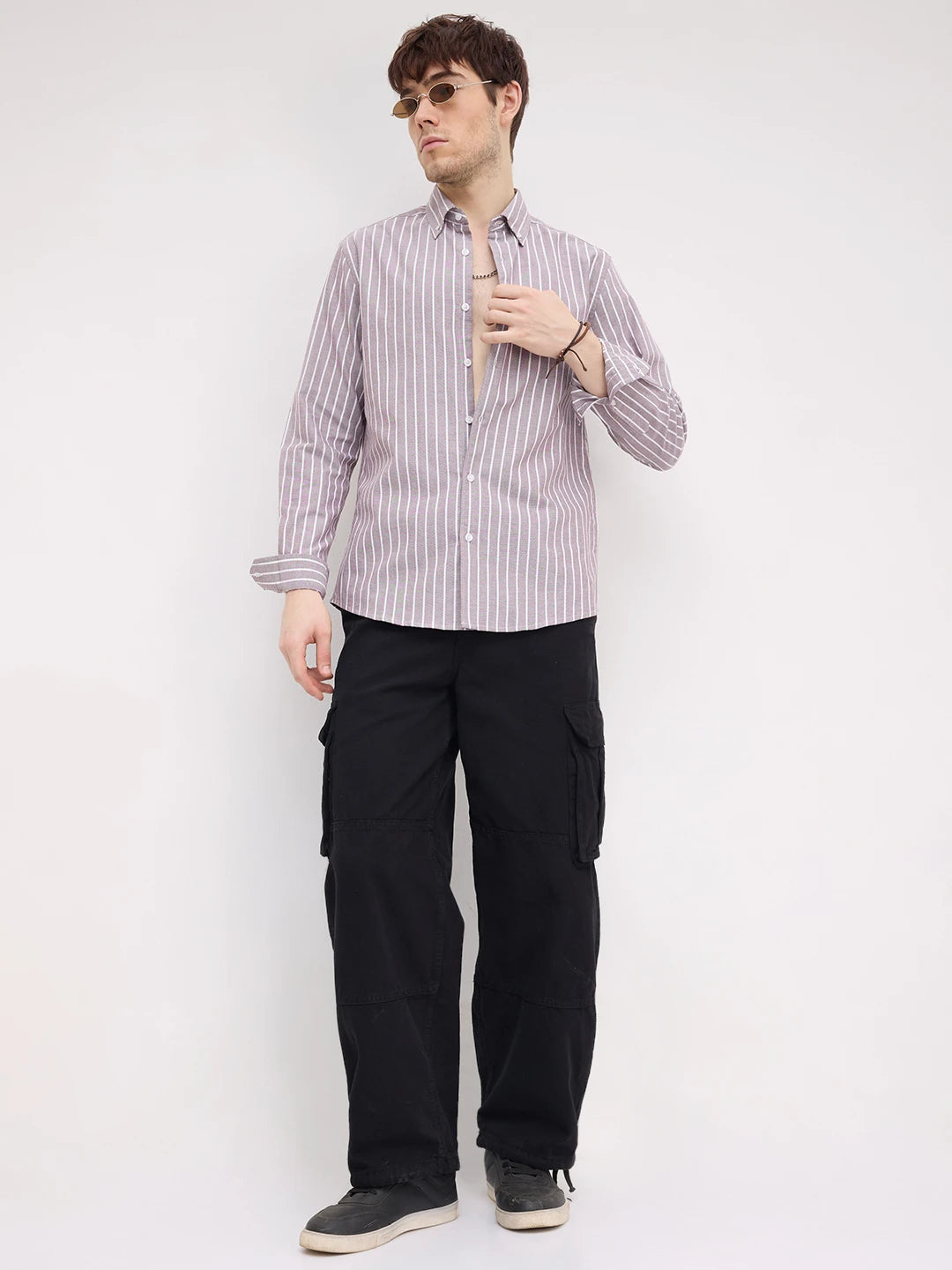 Brick Brown Candy Striped Oxford Button-Down Collar Shirt
