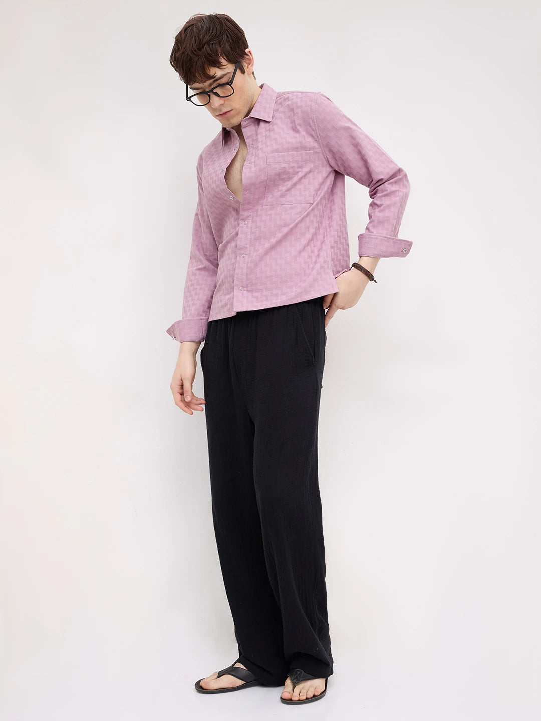 Luxe Mauve Pink Maze Textured Straight Hem Crop Shirt