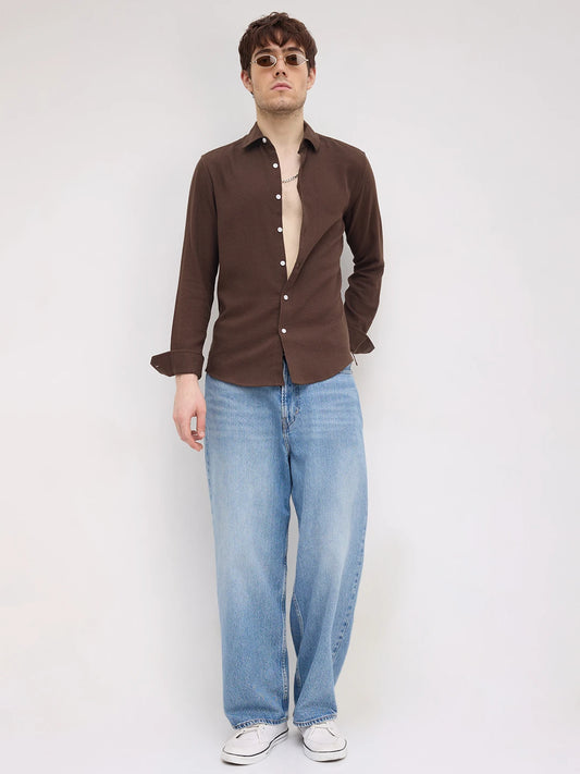 Rich Cocoa Brown Artisan Weave Shirt