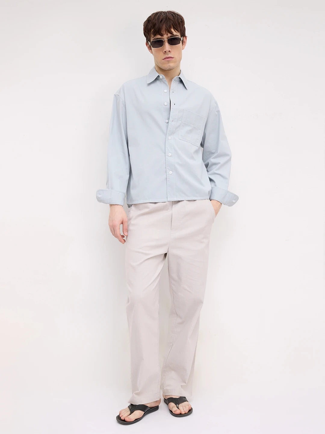 Luxe Baby Blue Boxy Fit Crop Cord Shirt