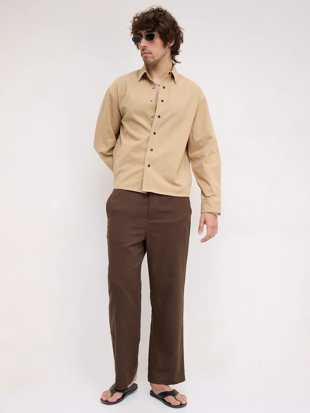 Luxe Soft Khaki Boxy Fit Crop Shirt