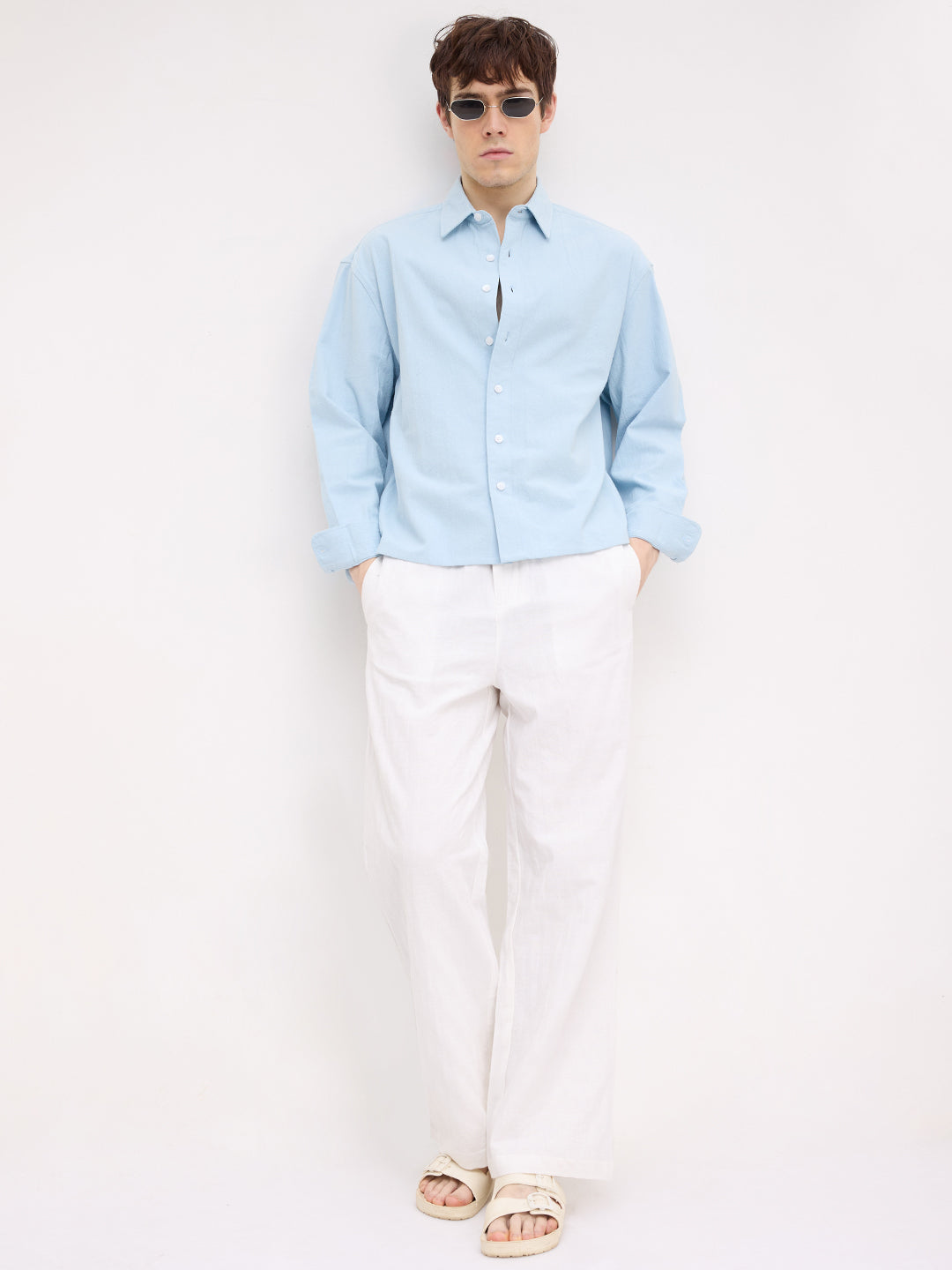 Refreshing Aqua Blue Solid Boxy Fit Crop Shirt