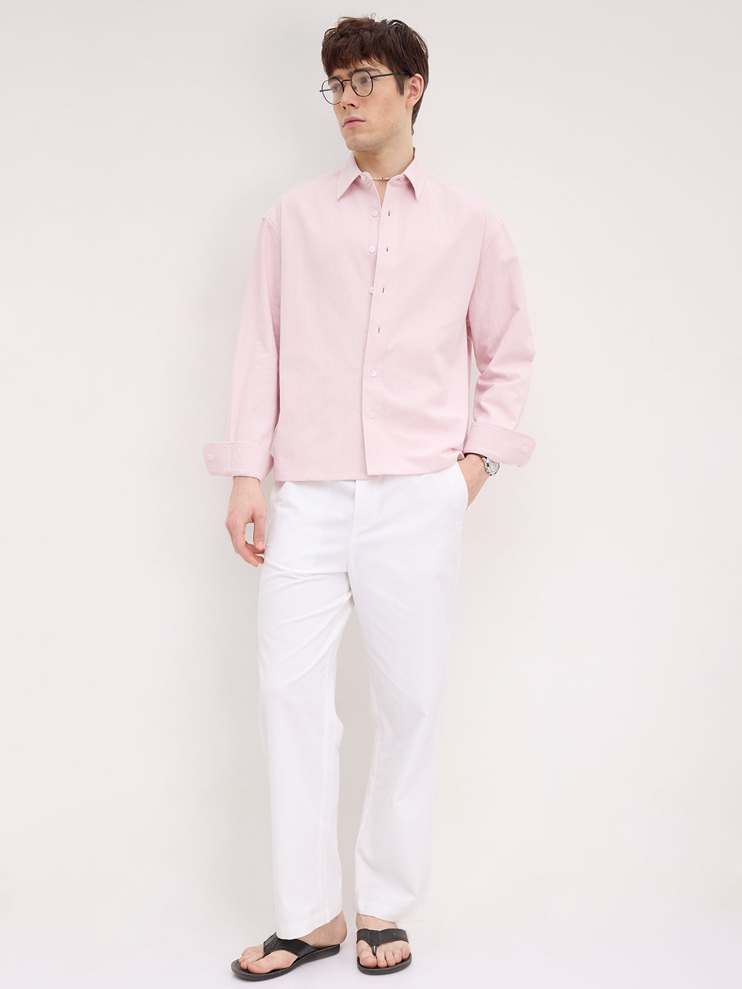 Refined Blush Pink Textured Boxy Fit Crop Shirt