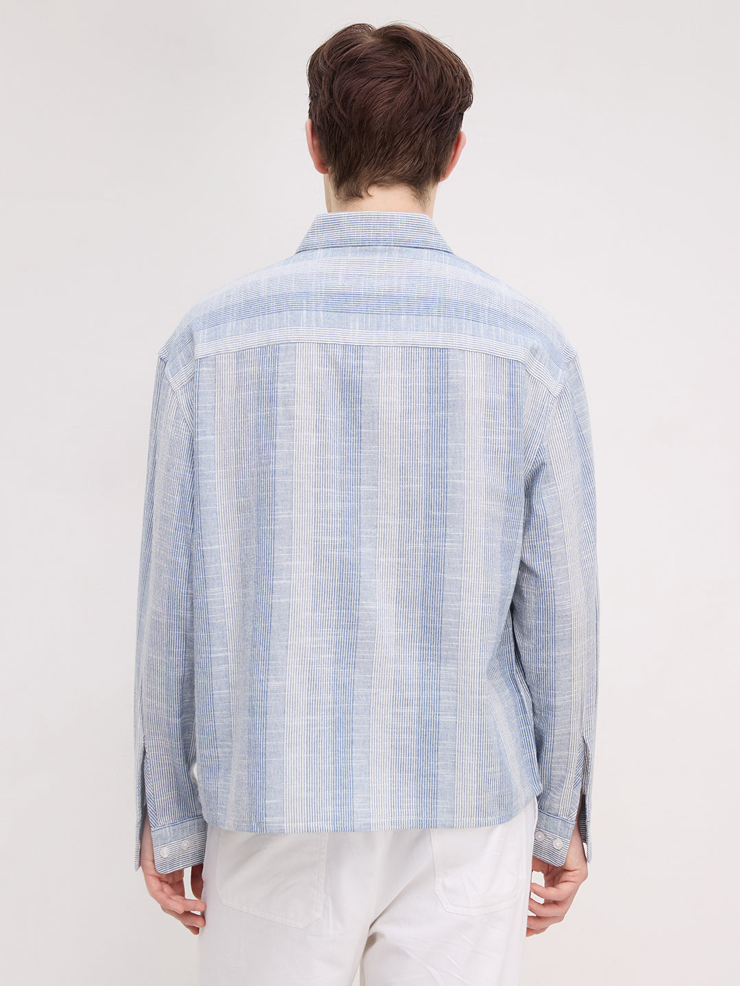 Blue Shadow Striped Boxy Fit Crop Shirt