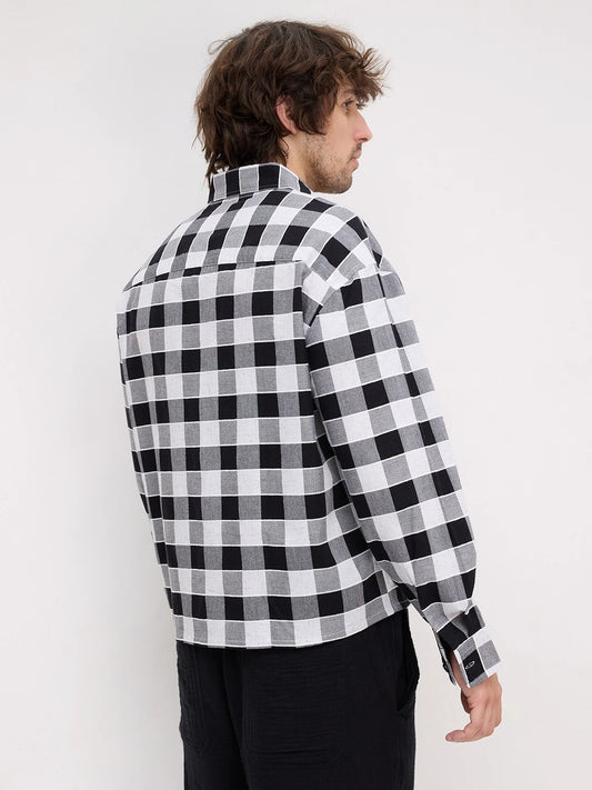 Black & White Ghingham Checks Boxy Fit Crop Shirt