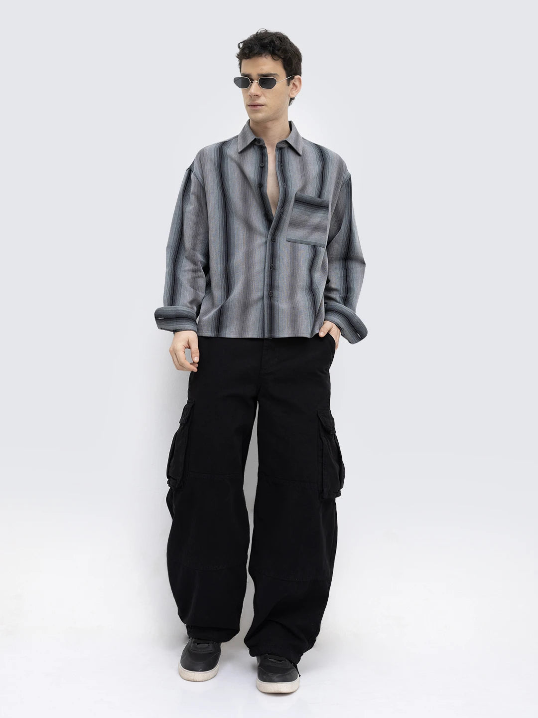 Distinctive Graphite Grey Contrastline Boxy Fit Crop Shirt