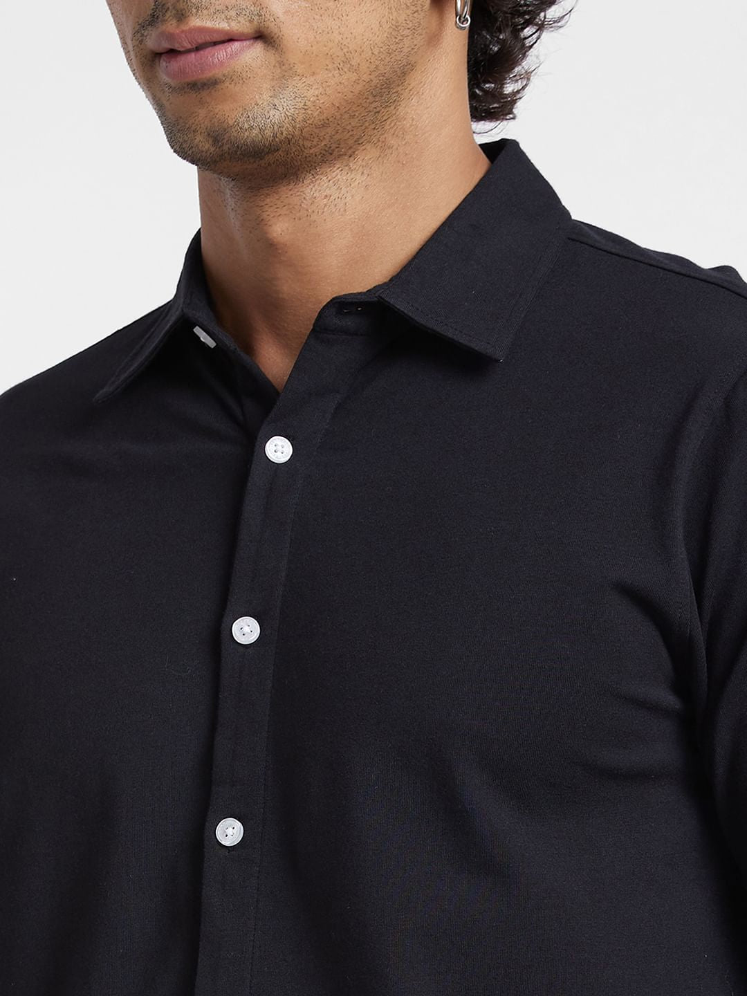 Knitted Solid Black Shirt