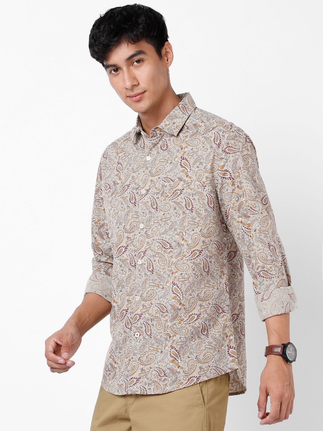 Beige Paisley Printed Shirt