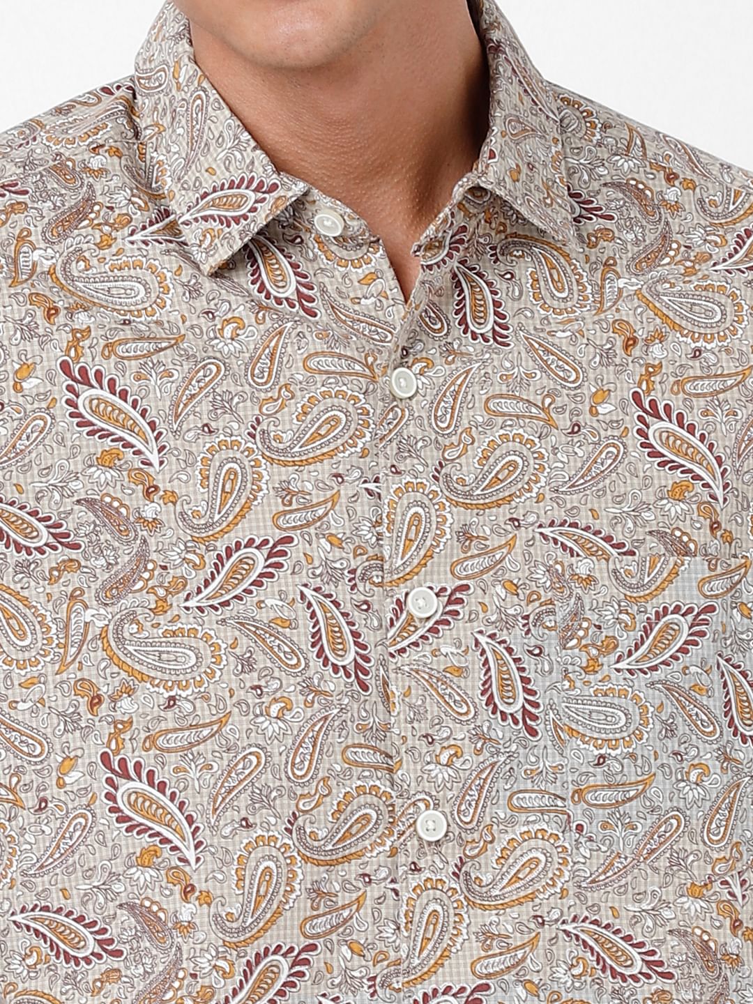 Beige Paisley Printed Shirt
