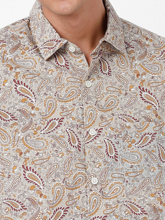 Beige Paisley Printed Shirt