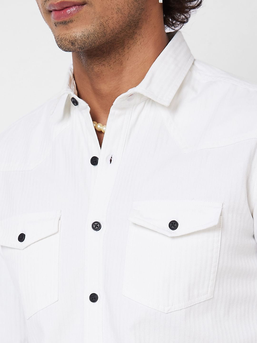 White Striped Double Pocket Shirt