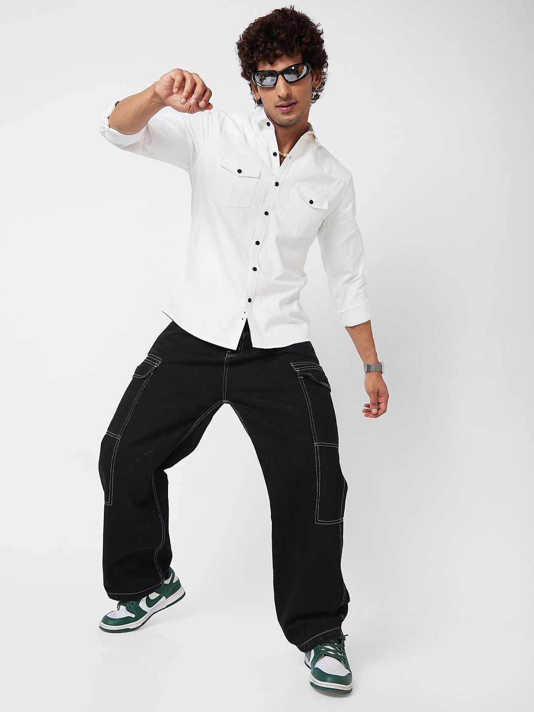 White Striped Double Pocket Shirt