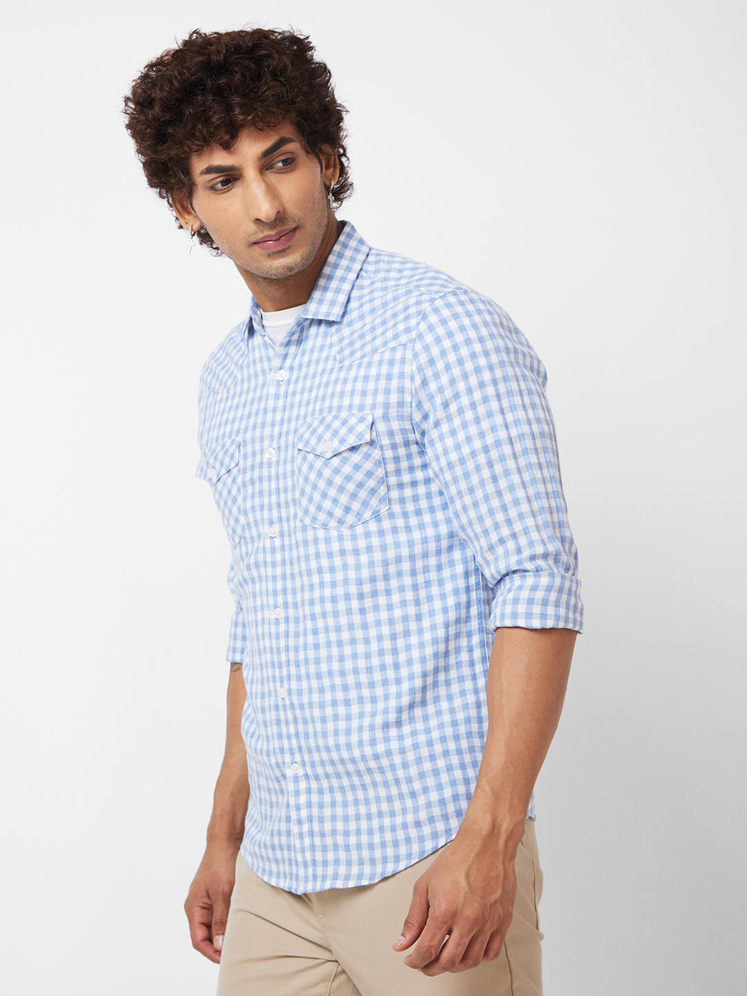 Blue & White Checkered Double Pocket Overshirt