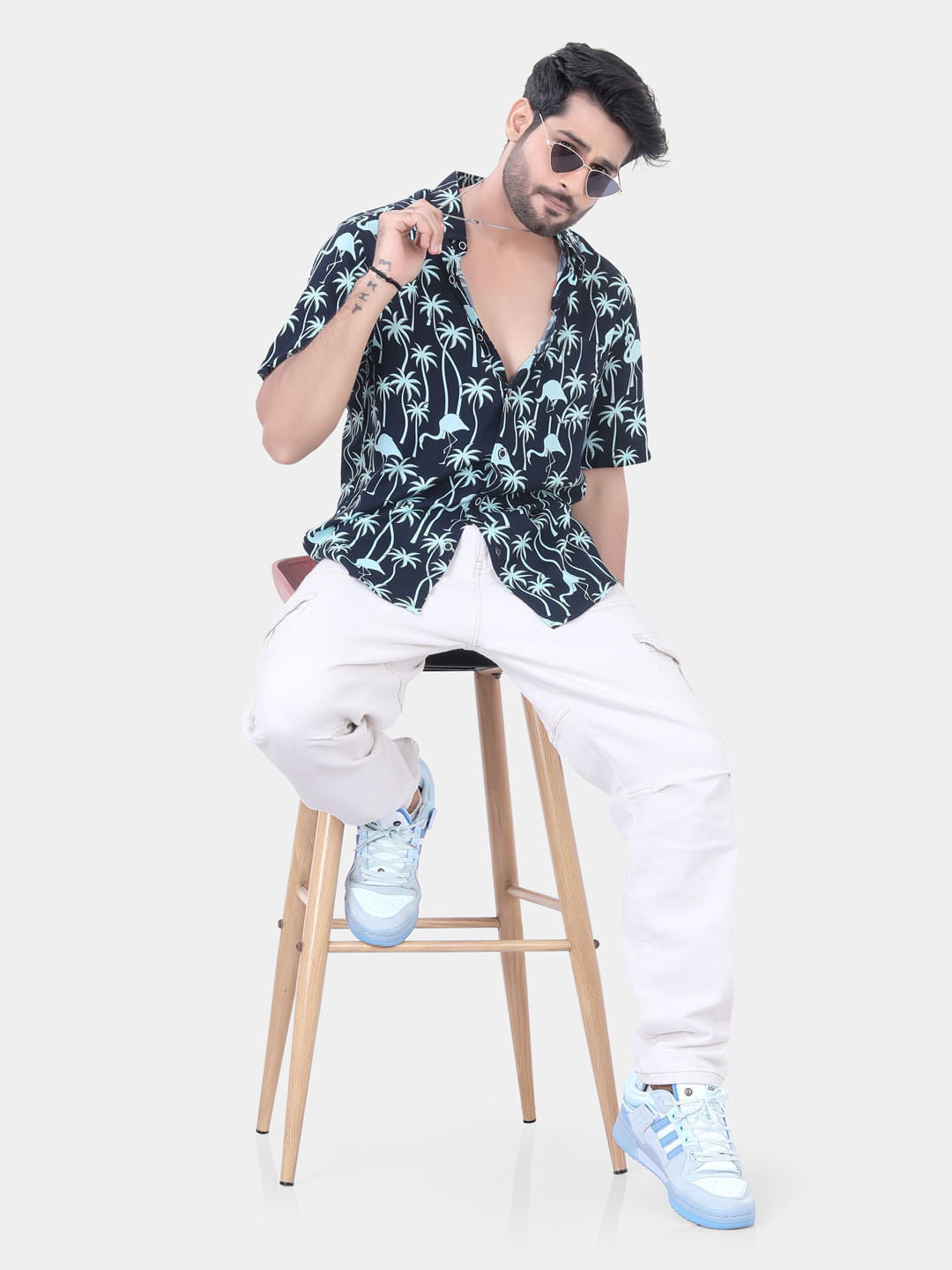 Navy Coco Tree Printed Shirt