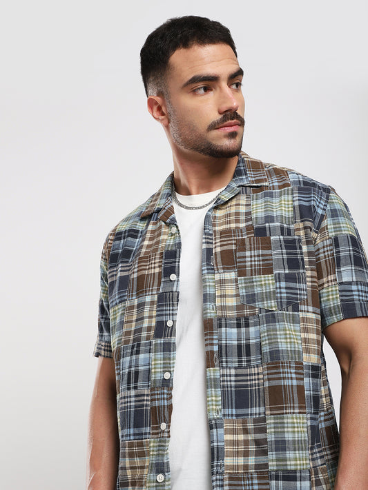 Multicolor Patchwork Resort Collar Oversized Shirt
