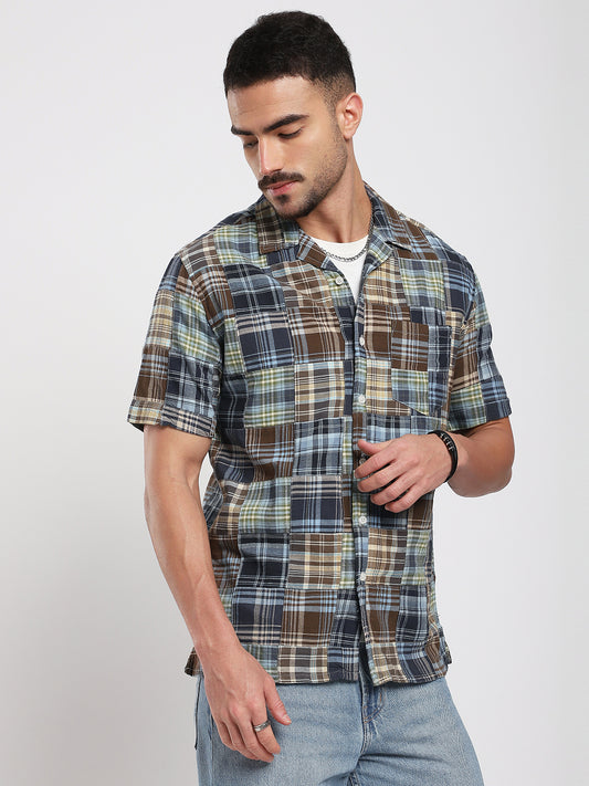 Multicolor Patchwork Resort Collar Oversized Shirt
