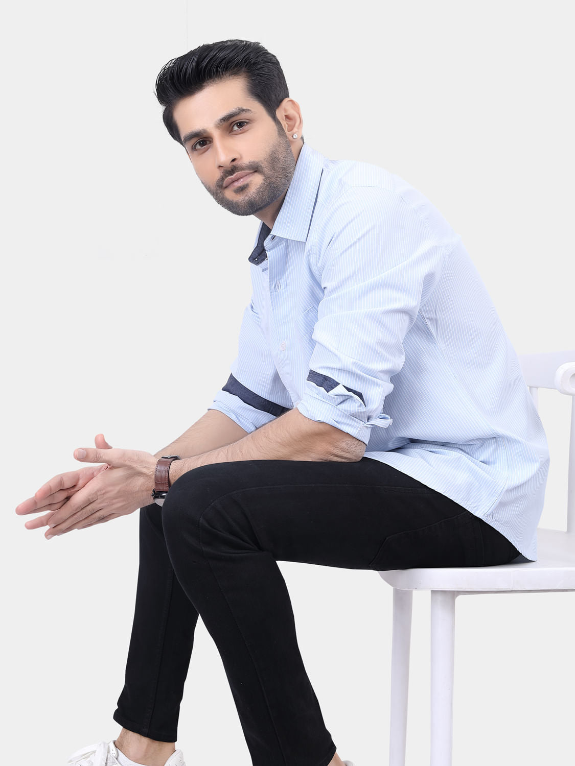 Blue and White Striped Shirt