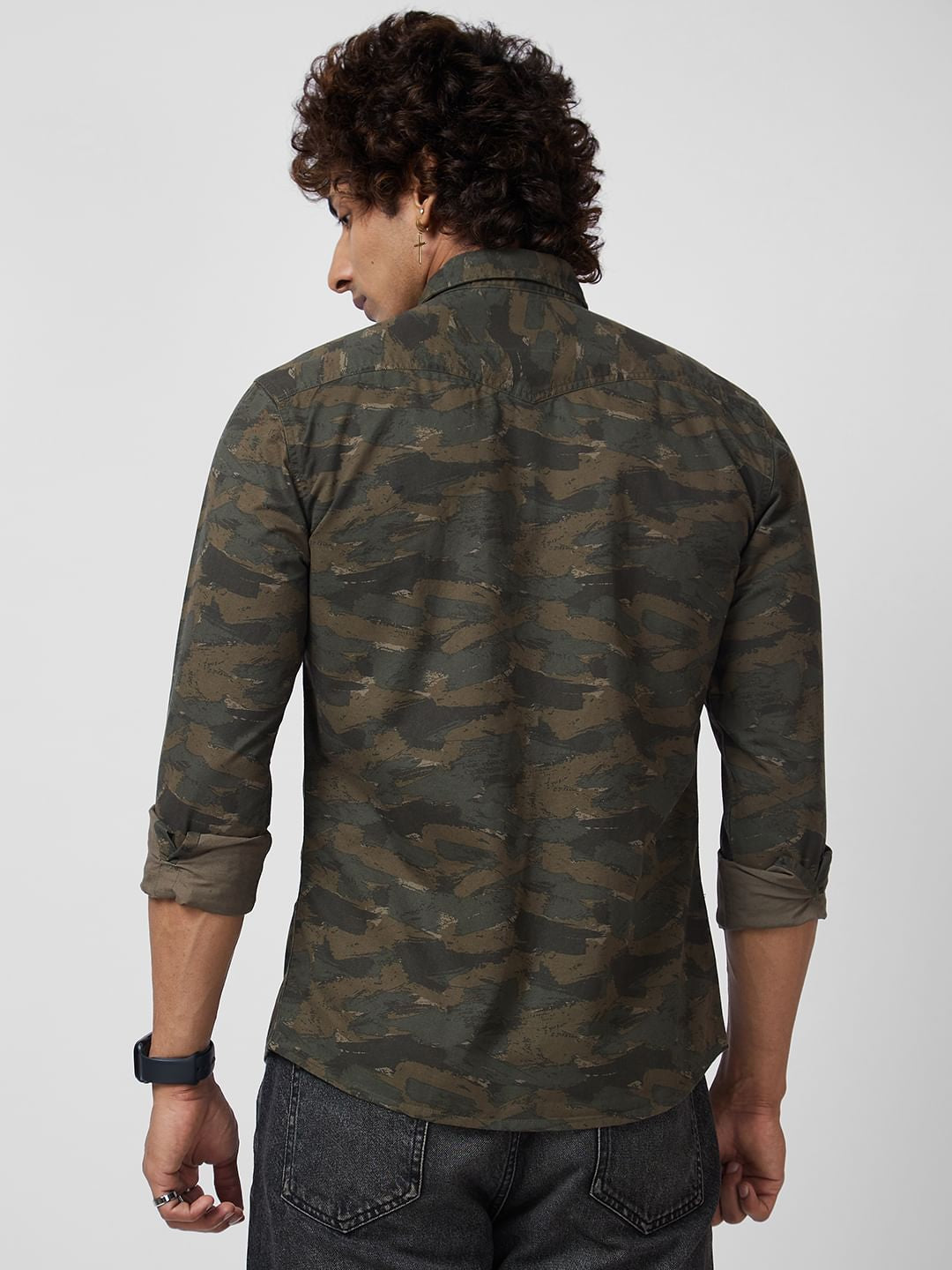 Army Green Printed Double Pocket Overshirt