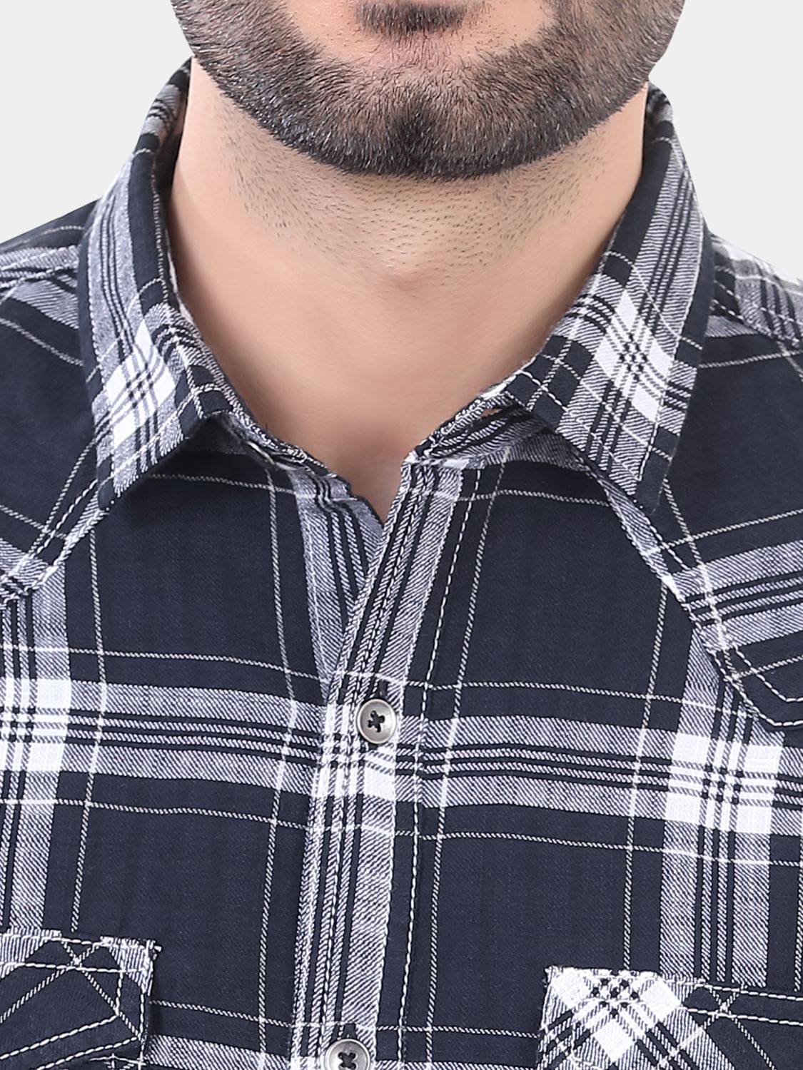 Black And White Double Pocket Checked Overshirt