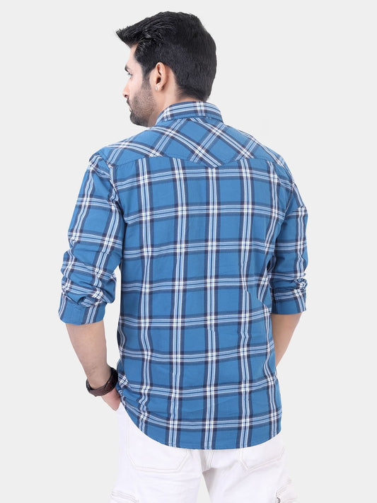 Blue Double Pocket Checkered Overshirt