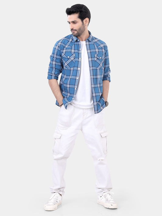 Blue Double Pocket Checkered Overshirt