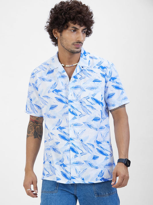 Leaf Printed Resort Collar Oversized Shirt