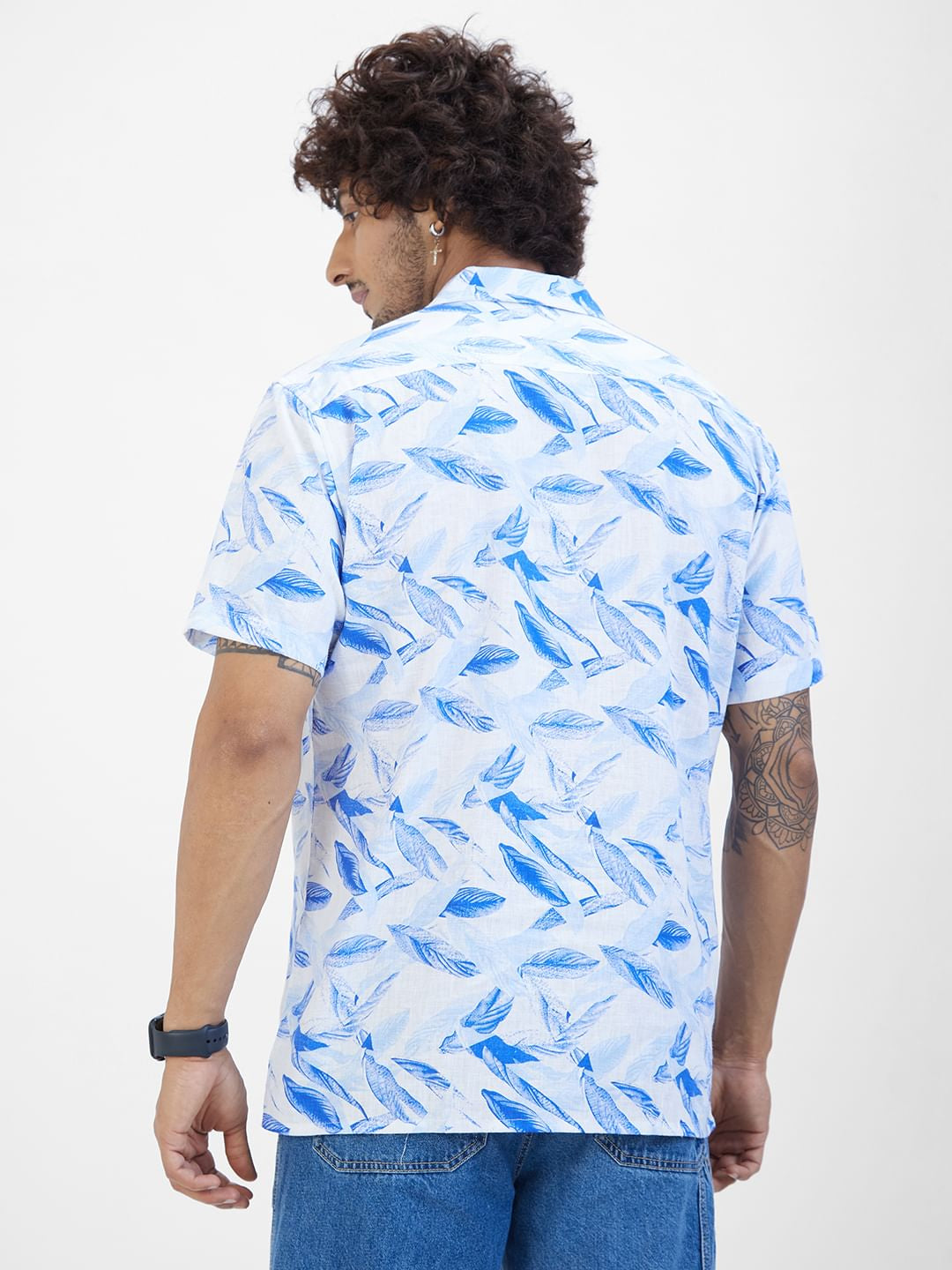 Leaf Printed Resort Collar Oversized Shirt