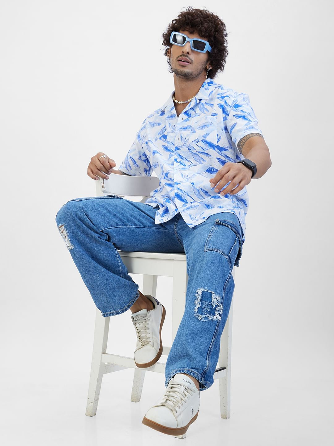 Leaf Printed Resort Collar Oversized Shirt