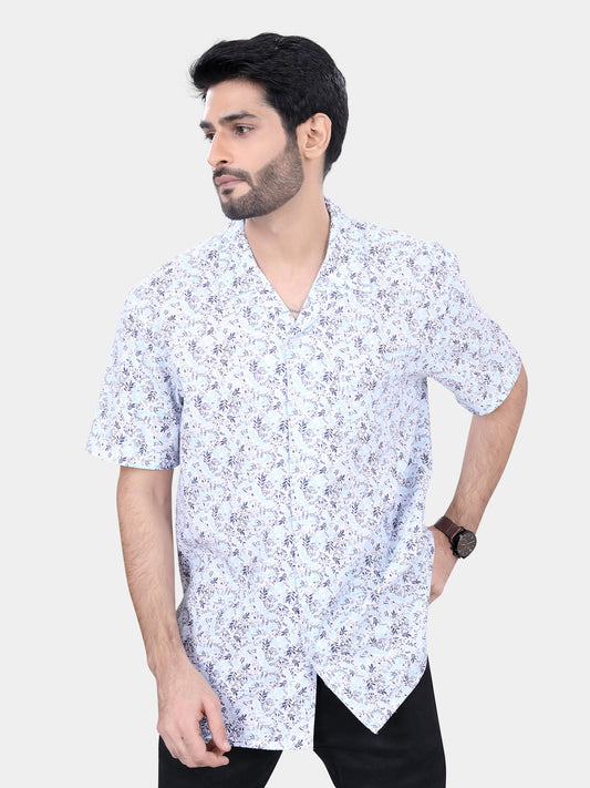 Tiny Leaf Printed Resort Collar Oversized Shirt