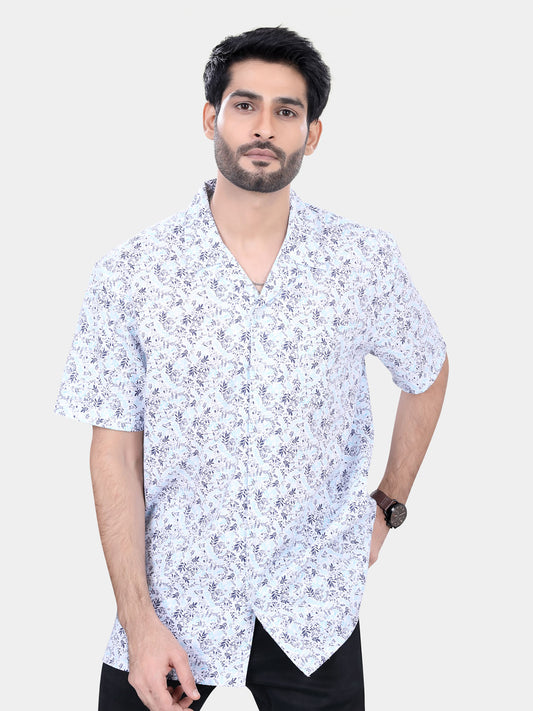 Tiny Leaf Printed Resort Collar Oversized Shirt
