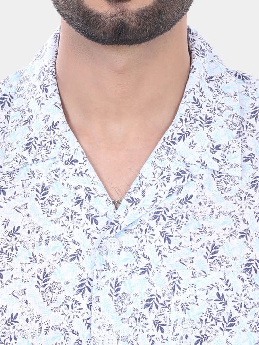 Tiny Leaf Printed Resort Collar Oversized Shirt