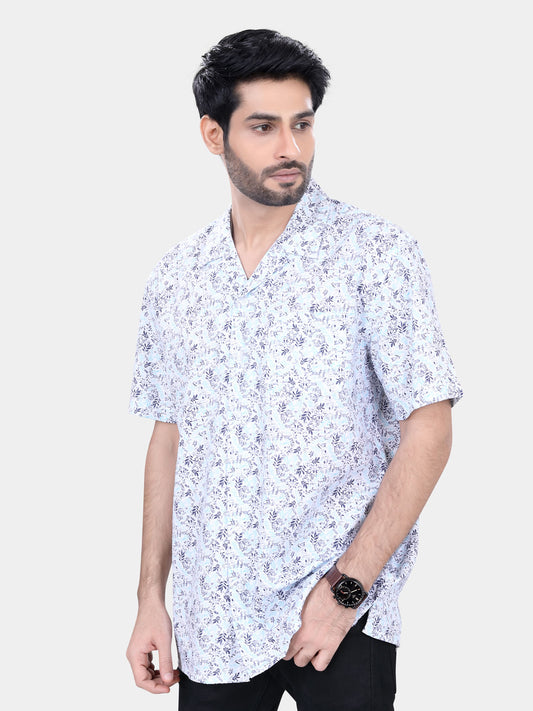 Tiny Leaf Printed Resort Collar Oversized Shirt