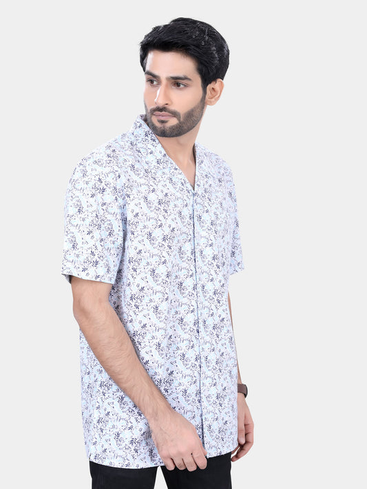 Tiny Leaf Printed Resort Collar Oversized Shirt