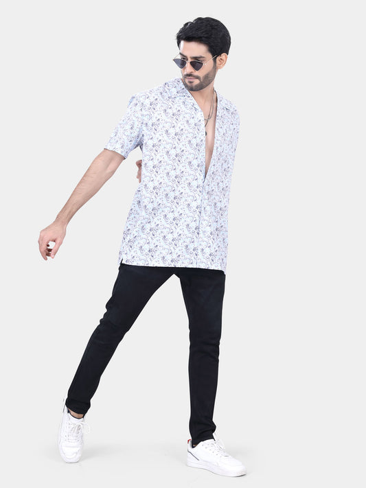 Tiny Leaf Printed Resort Collar Oversized Shirt