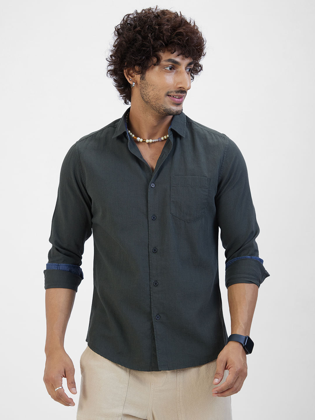 Olive Textured Casual Shirt