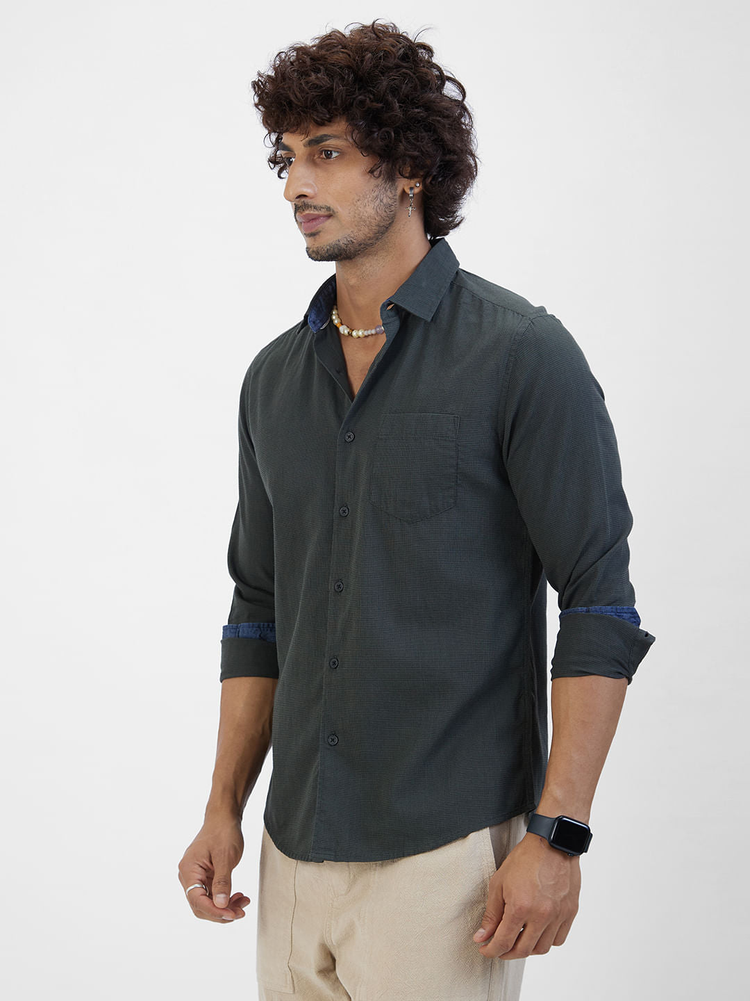 Olive Textured Casual Shirt