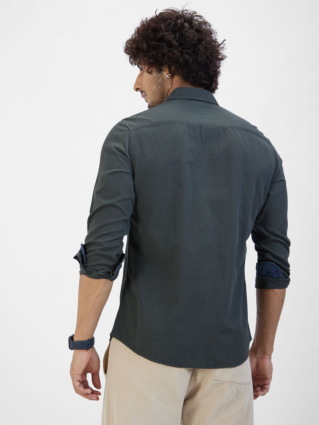Olive Textured Casual Shirt